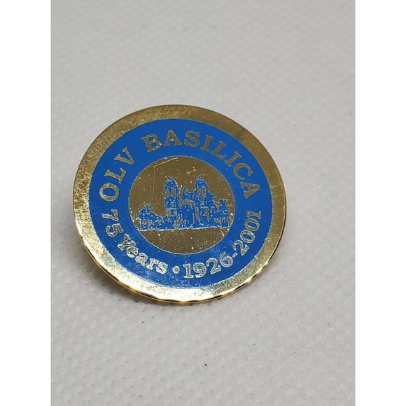 OLV Basilica 75 Years 1926-2001 Gold Blue Colored Lapel Hat Brooch Pin - Picture 8 of 10